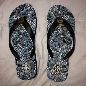 Tory Burch floral flip flops